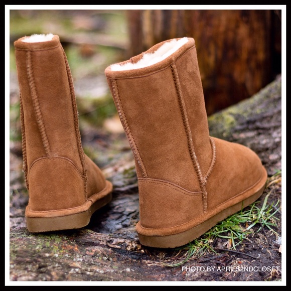SUEDE SHEARLING LINED BOOTS TAN ANKLE BOOTIES - Picture 12 of 14